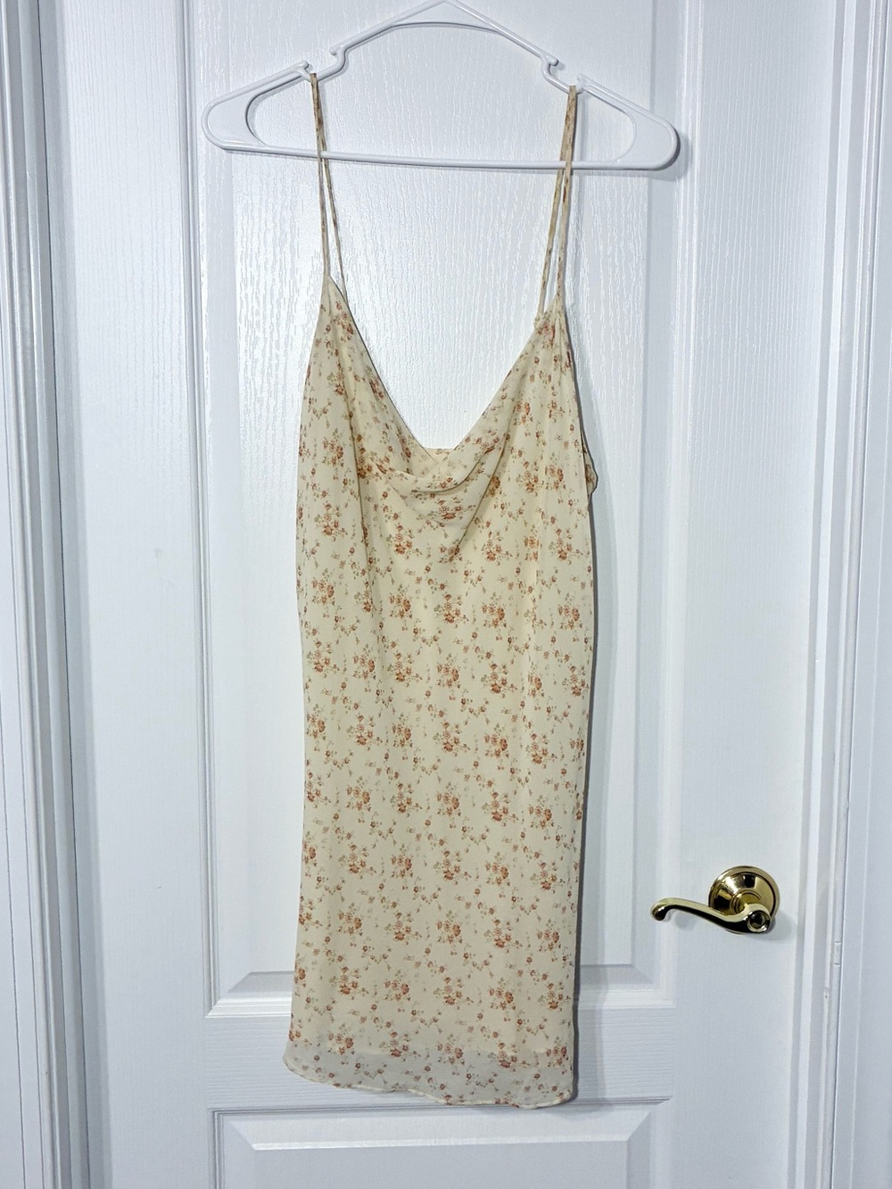Y2K VTG Cacique SILK Floral Slip Dress Chemise Lingerie Ivory Pink Size Large